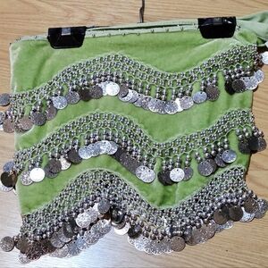 Renaissance Belly Dance Hip Scarf Green Velvet w Silver Coins ~New~ Firm Price